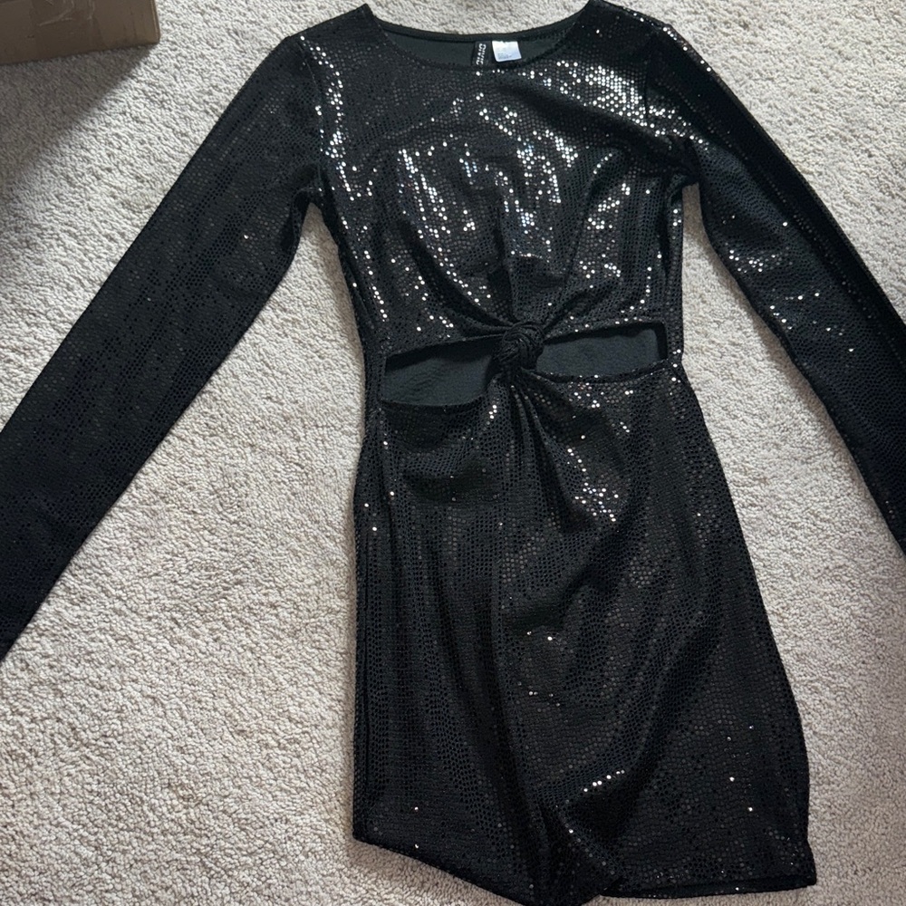 H&M Black Sequin Long Sleeve Dress